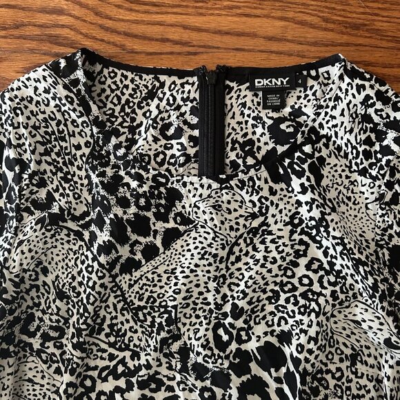 NWT DKNY Black White Leopard Print Silk Blend Ruffled Tiered Mini Dress Size 4 - Picture 5 of 16